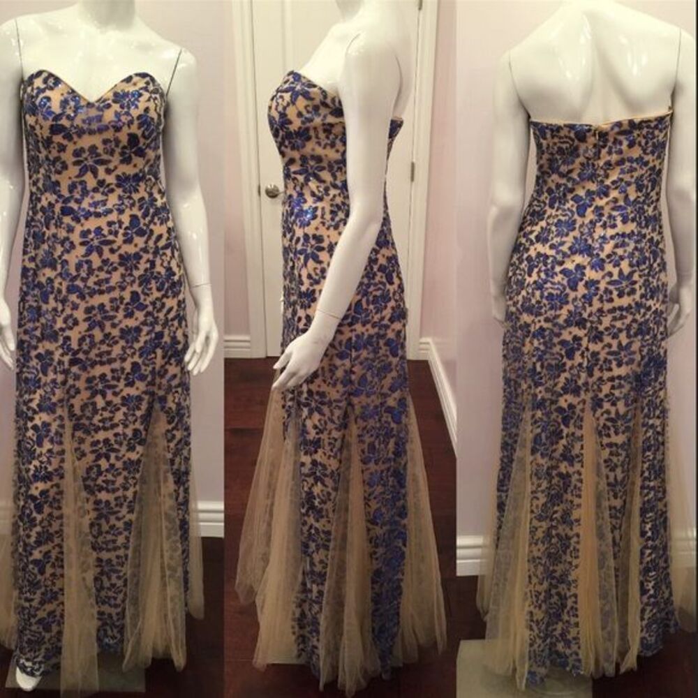 Blue sequin strapless gown